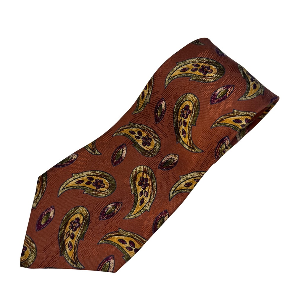 Vintage‎ Burberrys of London Men's Silk Paisley Tie Rust Gold Hand Sewn USA